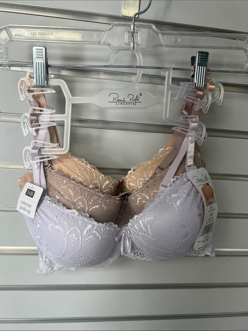 Rene Rofe Lace Push-Up Bra Set in Lavender, Brown and Beige